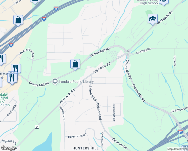 map of restaurants, bars, coffee shops, grocery stores, and more near 5717 Old Leeds Road in Birmingham