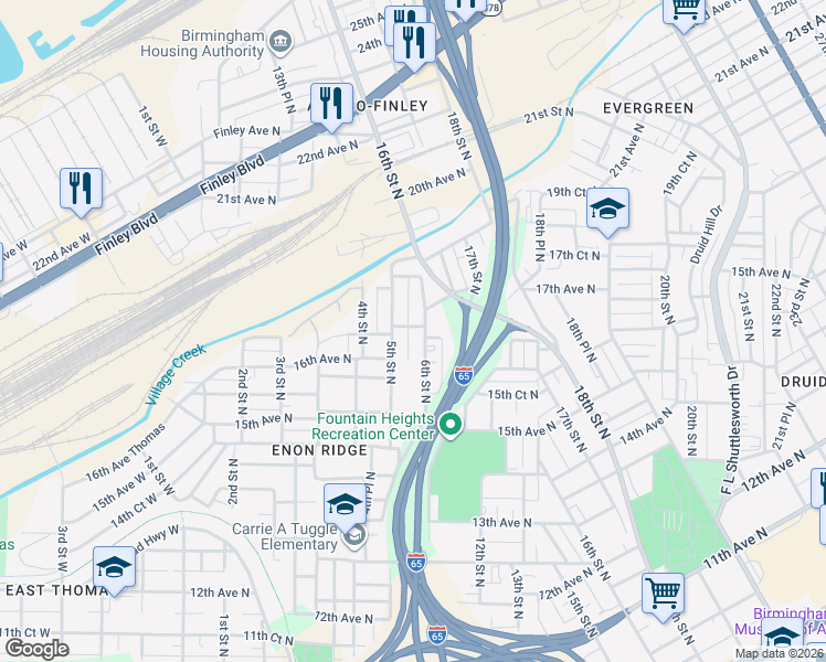 map of restaurants, bars, coffee shops, grocery stores, and more near 507 16th Court North in Birmingham
