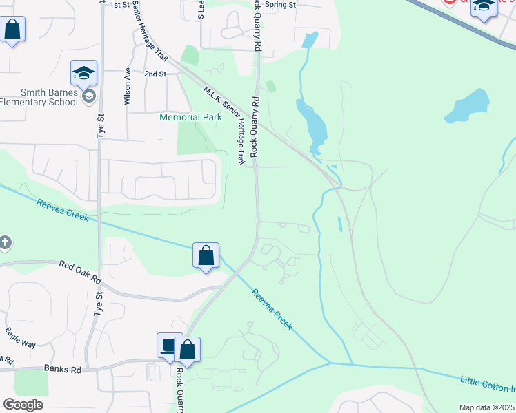 map of restaurants, bars, coffee shops, grocery stores, and more near Rock Quarry Road in Stockbridge