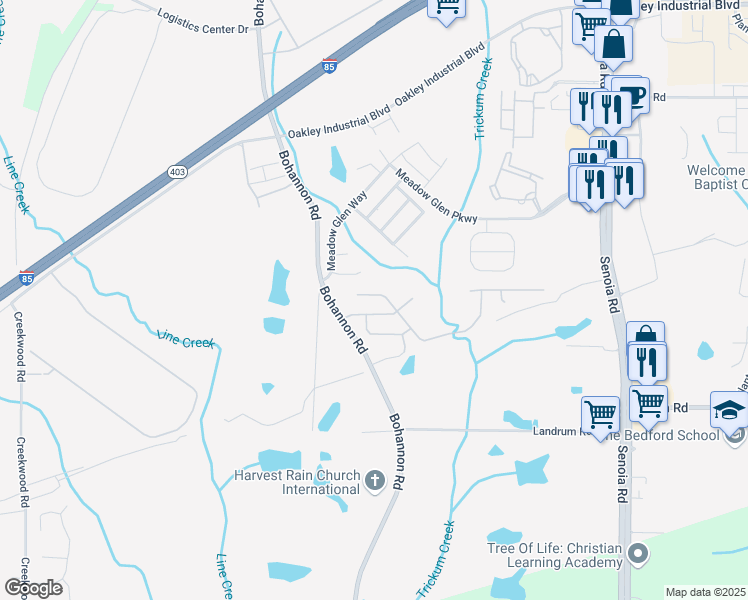 map of restaurants, bars, coffee shops, grocery stores, and more near 8223 Champion Trail in Fairburn