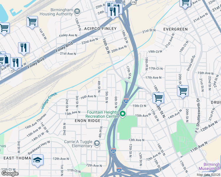 map of restaurants, bars, coffee shops, grocery stores, and more near 507 16th Court North in Birmingham