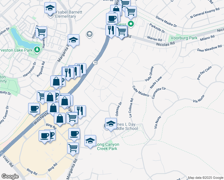 map of restaurants, bars, coffee shops, grocery stores, and more near 27562 Sanderling Way in Temecula