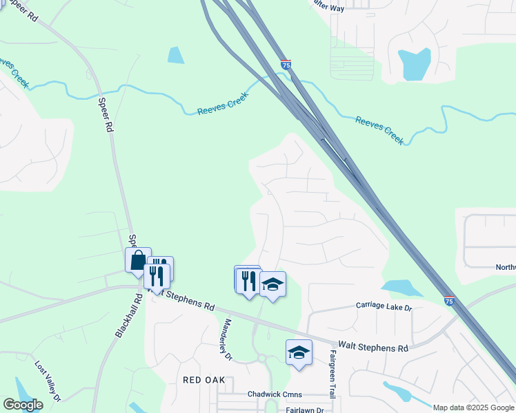 map of restaurants, bars, coffee shops, grocery stores, and more near 172 Titan Road in Stockbridge