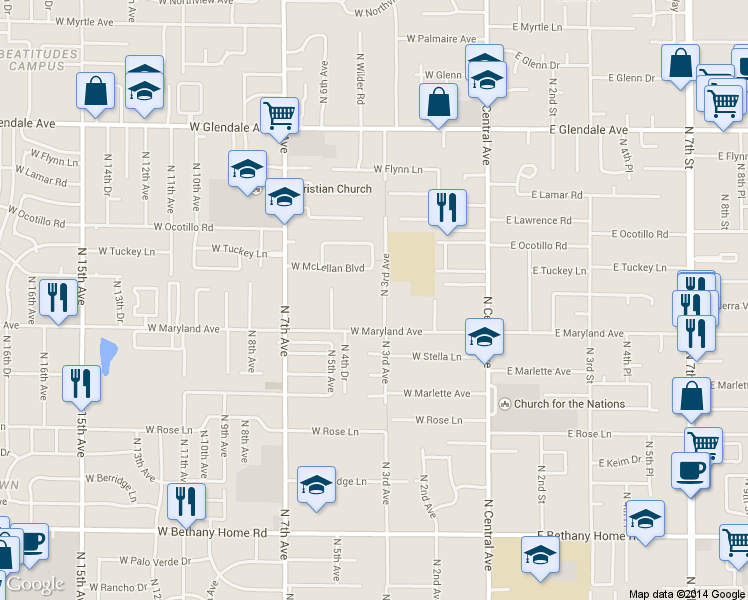 map of restaurants, bars, coffee shops, grocery stores, and more near 308 West Herro Lane in Phoenix