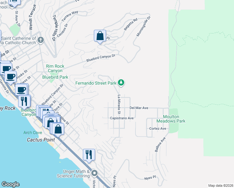 map of restaurants, bars, coffee shops, grocery stores, and more near 1131 Summit Drive in Laguna Beach