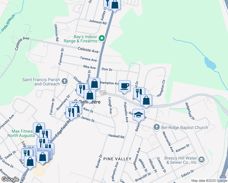 map of restaurants, bars, coffee shops, grocery stores, and more near 101 Pineview Avenue in Belvedere
