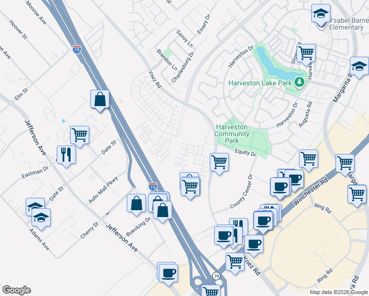map of restaurants, bars, coffee shops, grocery stores, and more near 28256 Via Vendimia in Temecula