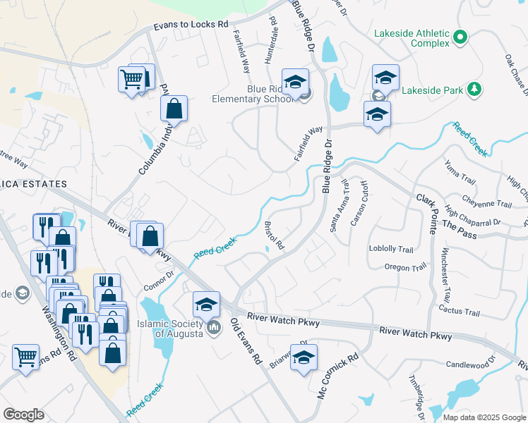 map of restaurants, bars, coffee shops, grocery stores, and more near 422 Bristol Rd in Martinez
