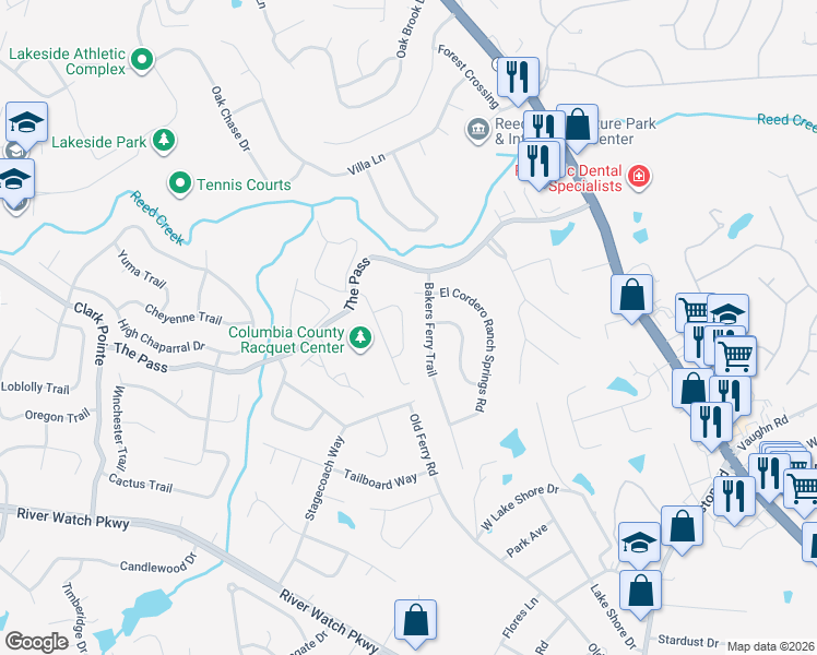map of restaurants, bars, coffee shops, grocery stores, and more near 515 Rocky Ridge Drive in Martinez