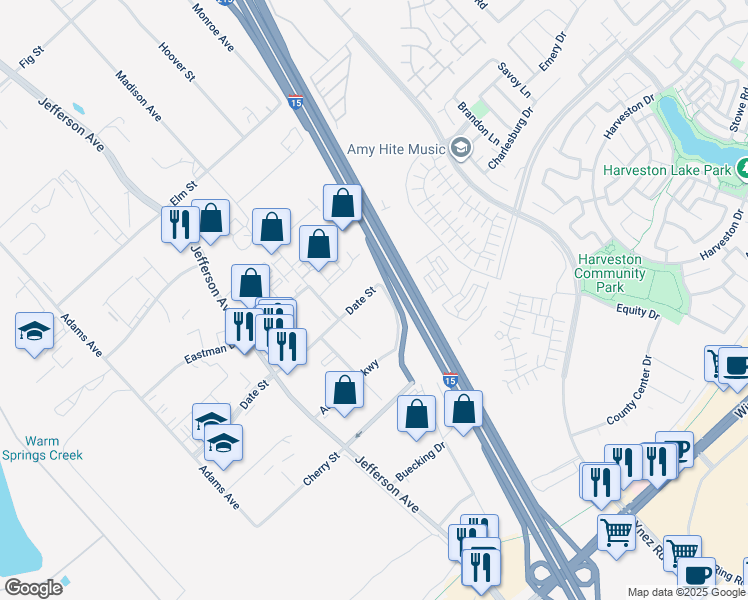 map of restaurants, bars, coffee shops, grocery stores, and more near 41300 Date Street in Murrieta