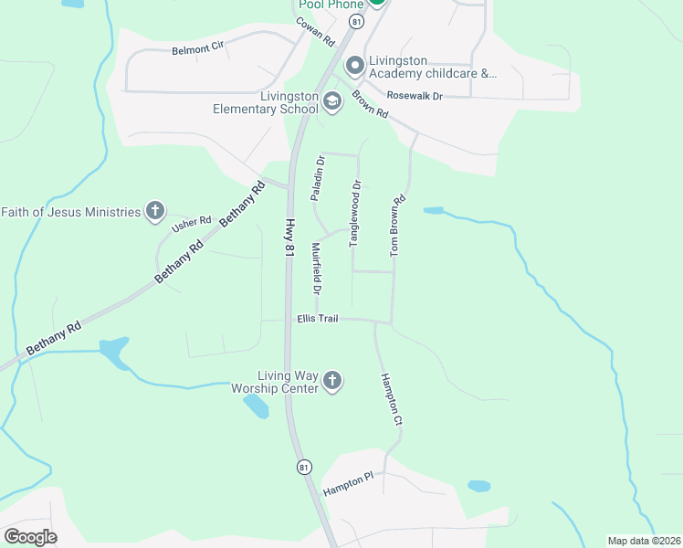 map of restaurants, bars, coffee shops, grocery stores, and more near 45 Tanglewood Drive in Covington