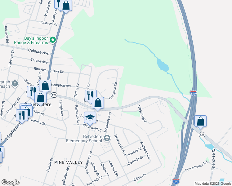 map of restaurants, bars, coffee shops, grocery stores, and more near 630 Hampton Circle in North Augusta