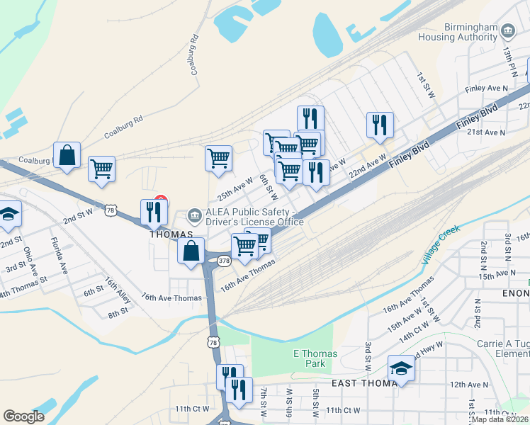 map of restaurants, bars, coffee shops, grocery stores, and more near 615 Finley Avenue West in Birmingham