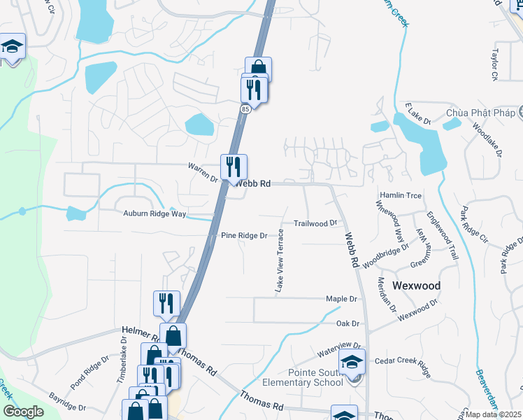 map of restaurants, bars, coffee shops, grocery stores, and more near 809 Timberidge Court in Riverdale
