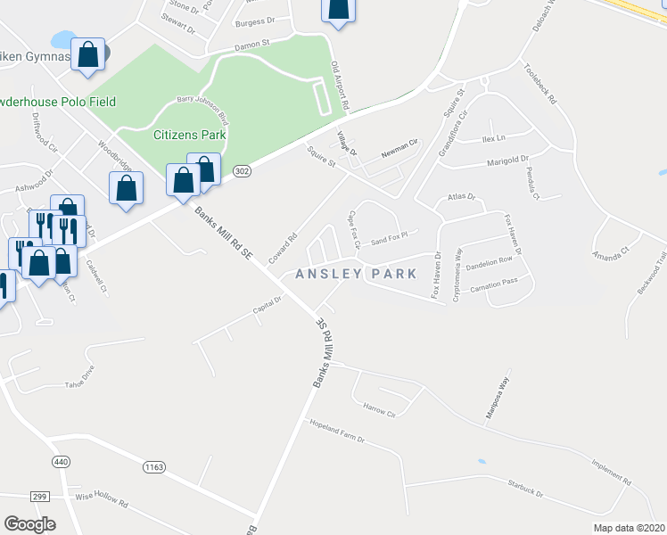 map of restaurants, bars, coffee shops, grocery stores, and more near 11 Creek Court in Aiken