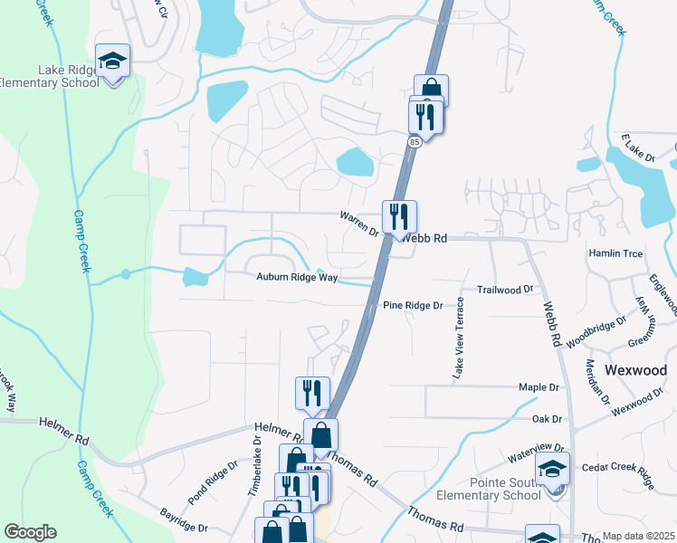 map of restaurants, bars, coffee shops, grocery stores, and more near 8151 Georgia 85 in Riverdale