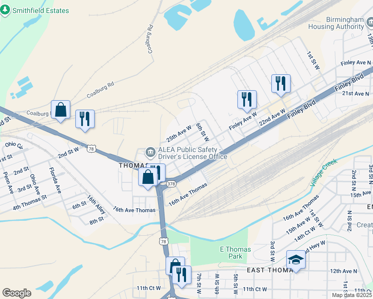 map of restaurants, bars, coffee shops, grocery stores, and more near 642 Finley Avenue West in Birmingham