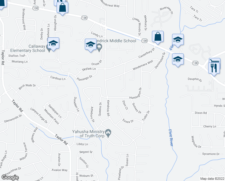 map of restaurants, bars, coffee shops, grocery stores, and more near 8132 Kendrick Road in Jonesboro
