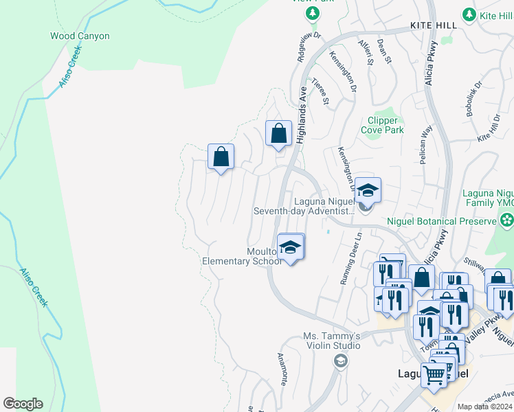 map of restaurants, bars, coffee shops, grocery stores, and more near 29632 Tamarron in Laguna Niguel