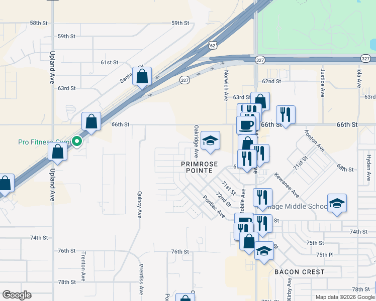 map of restaurants, bars, coffee shops, grocery stores, and more near 6701 Pontiac Avenue in Lubbock