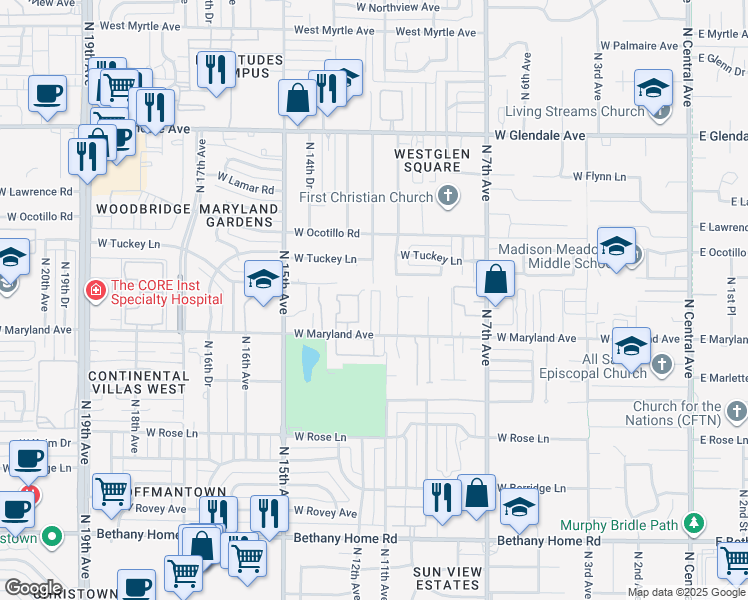 map of restaurants, bars, coffee shops, grocery stores, and more near 42 North 11th Avenue in Phoenix