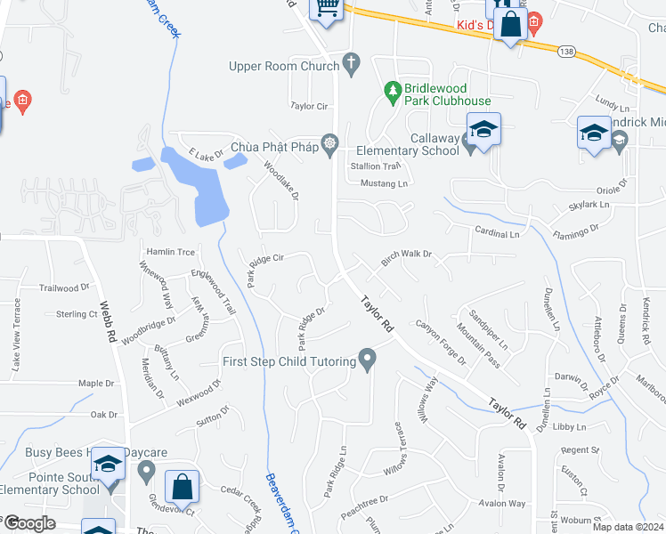 map of restaurants, bars, coffee shops, grocery stores, and more near 8135 Taylor Road in Riverdale