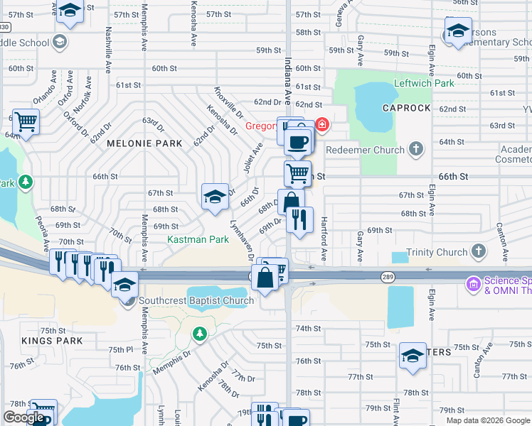 map of restaurants, bars, coffee shops, grocery stores, and more near 3411 68th Drive in Lubbock