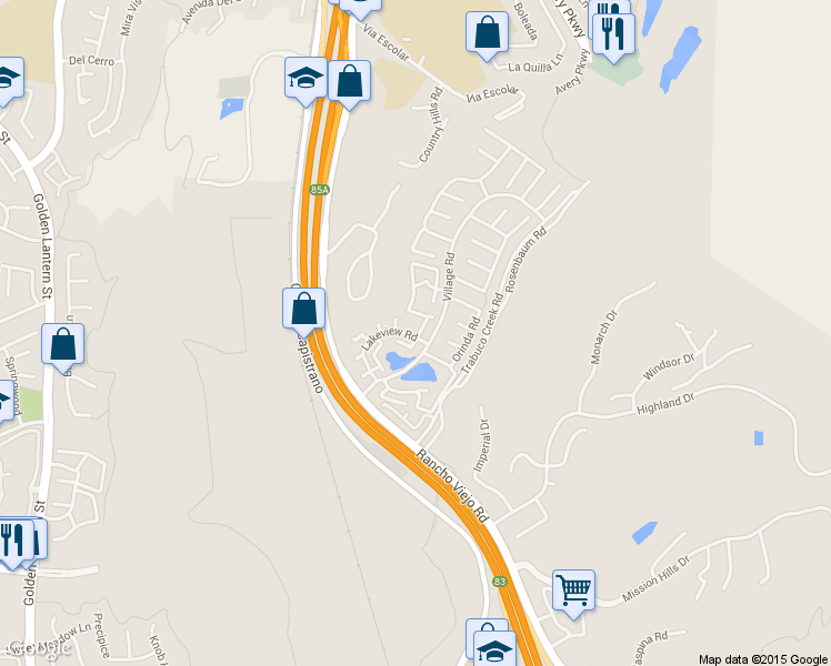 map of restaurants, bars, coffee shops, grocery stores, and more near 26352 Eastview Court in San Juan Capistrano