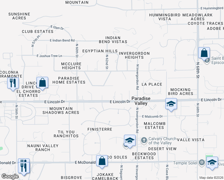 map of restaurants, bars, coffee shops, grocery stores, and more near 6214 East Lincoln Drive in Scottsdale