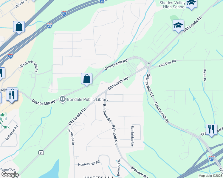 map of restaurants, bars, coffee shops, grocery stores, and more near 5717 Old Leeds Road in Birmingham