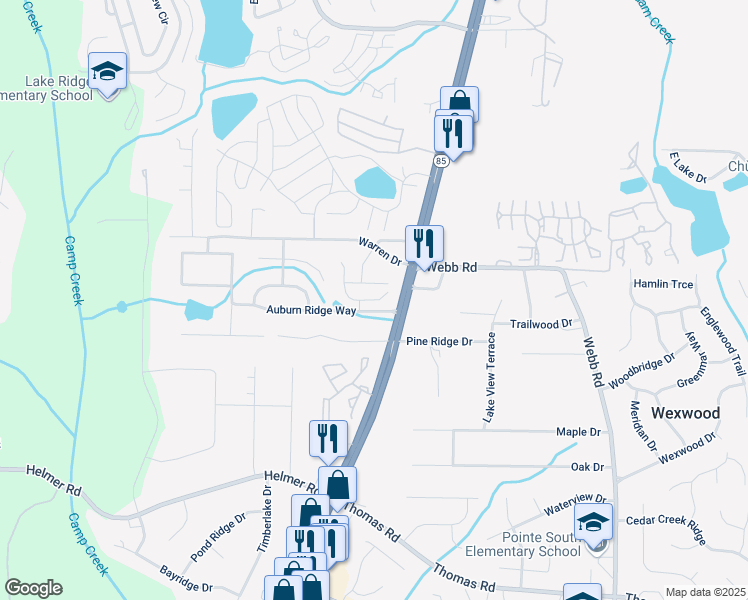 map of restaurants, bars, coffee shops, grocery stores, and more near 8210 Tiger Way in Clayton County