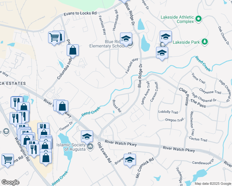 map of restaurants, bars, coffee shops, grocery stores, and more near 422 Bristol Road in Martinez