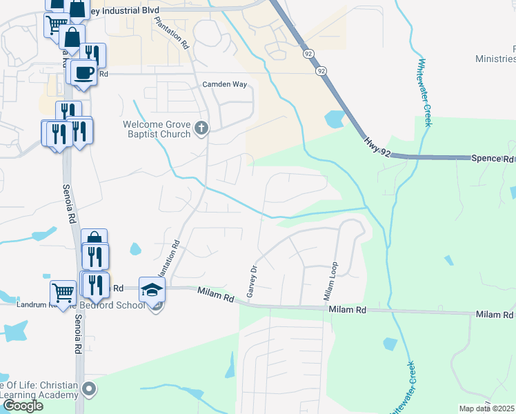 map of restaurants, bars, coffee shops, grocery stores, and more near 6003 Autumn Green Drive in Fairburn