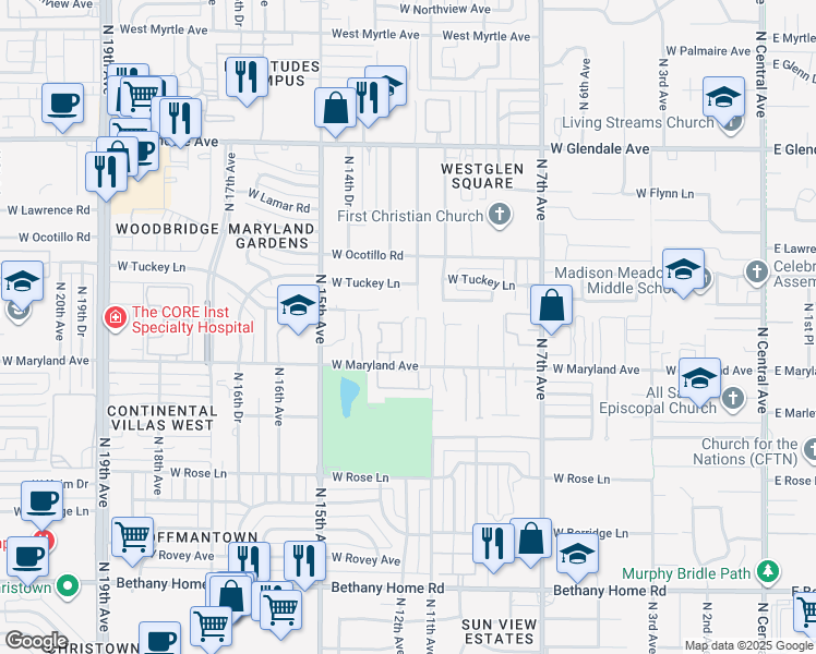 map of restaurants, bars, coffee shops, grocery stores, and more near 42 North 11th Avenue in Phoenix