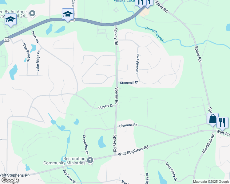 map of restaurants, bars, coffee shops, grocery stores, and more near 8117 Spivey Road in Jonesboro