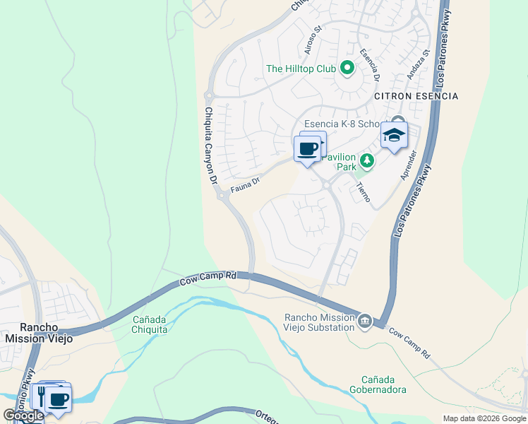 map of restaurants, bars, coffee shops, grocery stores, and more near 5 Baliza Road in Ladera Ranch
