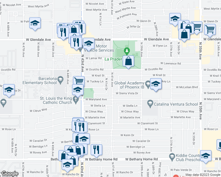 map of restaurants, bars, coffee shops, grocery stores, and more near 6536 North 41st Avenue in Phoenix