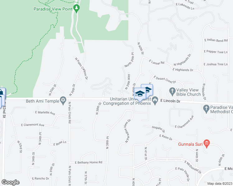 map of restaurants, bars, coffee shops, grocery stores, and more near 3905 East Sierra Vista Drive in Paradise Valley