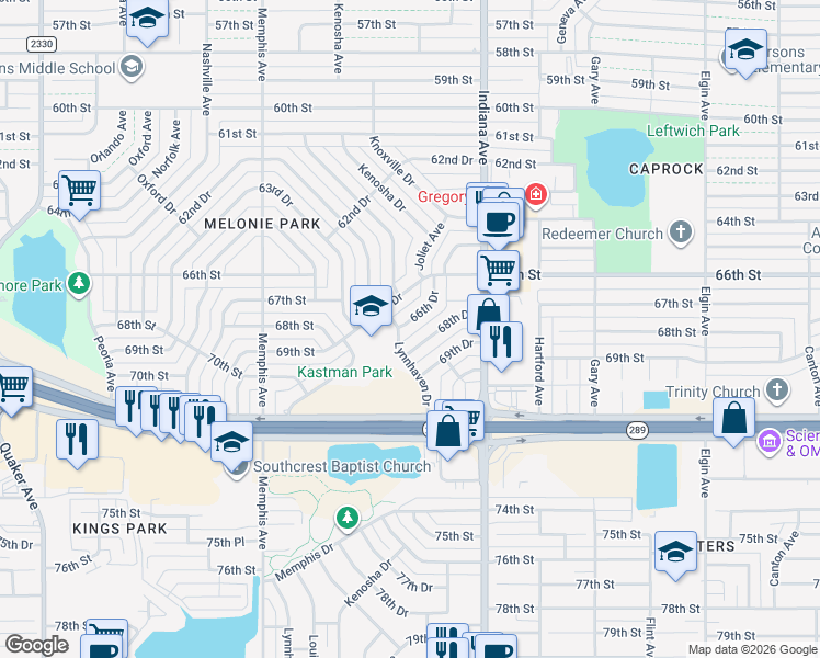 map of restaurants, bars, coffee shops, grocery stores, and more near 3521 66th Drive in Lubbock