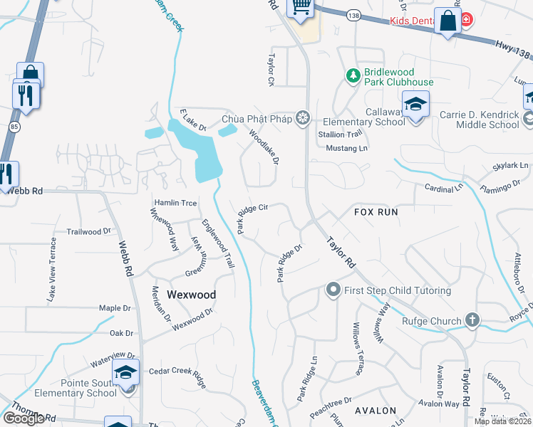 map of restaurants, bars, coffee shops, grocery stores, and more near 390 Park Ridge Circle in Riverdale