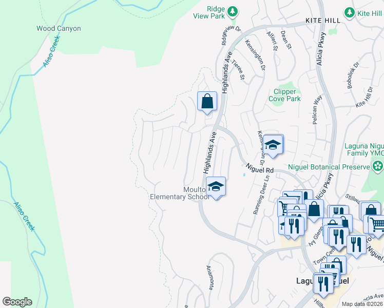 map of restaurants, bars, coffee shops, grocery stores, and more near 29632 Tamarron in Laguna Niguel