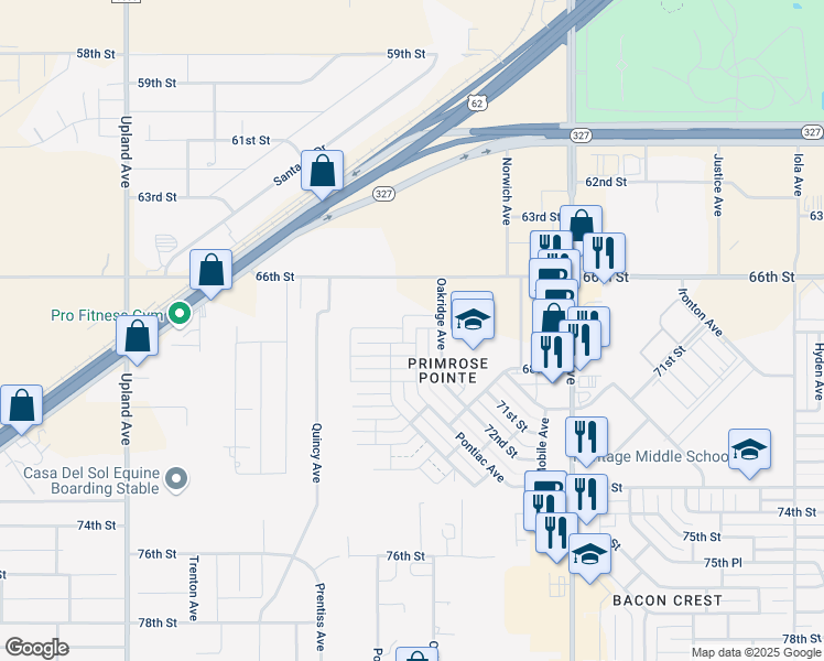 map of restaurants, bars, coffee shops, grocery stores, and more near 6816 67th Street in Lubbock