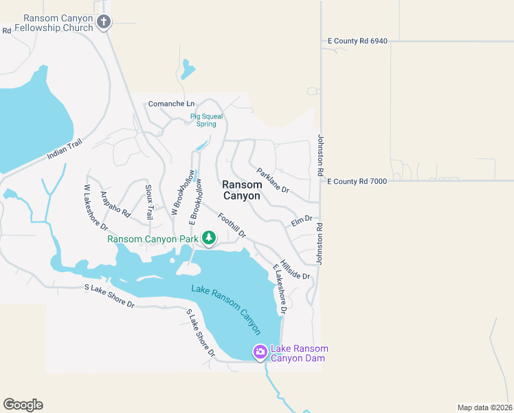 map of restaurants, bars, coffee shops, grocery stores, and more near 49-77 E Canyon View Dr in Ransom Canyon