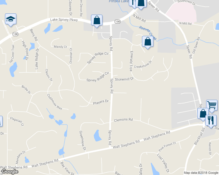 map of restaurants, bars, coffee shops, grocery stores, and more near 8117 Spivey Road in Jonesboro