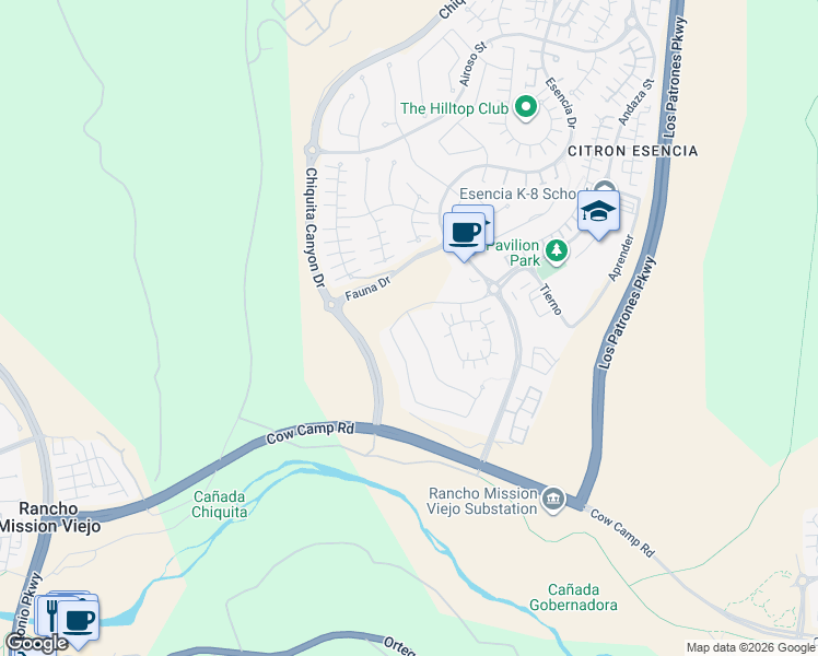 map of restaurants, bars, coffee shops, grocery stores, and more near 5 Baliza Road in Ladera Ranch
