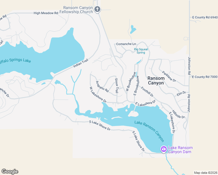 map of restaurants, bars, coffee shops, grocery stores, and more near 12 Mescalero Road in Ransom Canyon