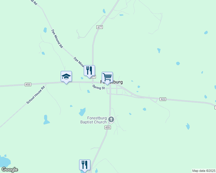 map of restaurants, bars, coffee shops, grocery stores, and more near 16744 Farm to Market Road 455 in Forestburg