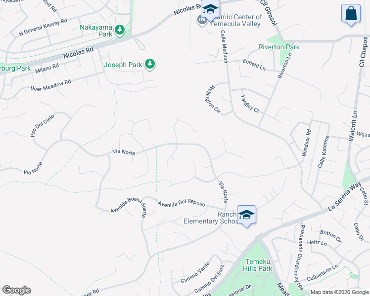 map of restaurants, bars, coffee shops, grocery stores, and more near 30975 Vía Norte in Temecula