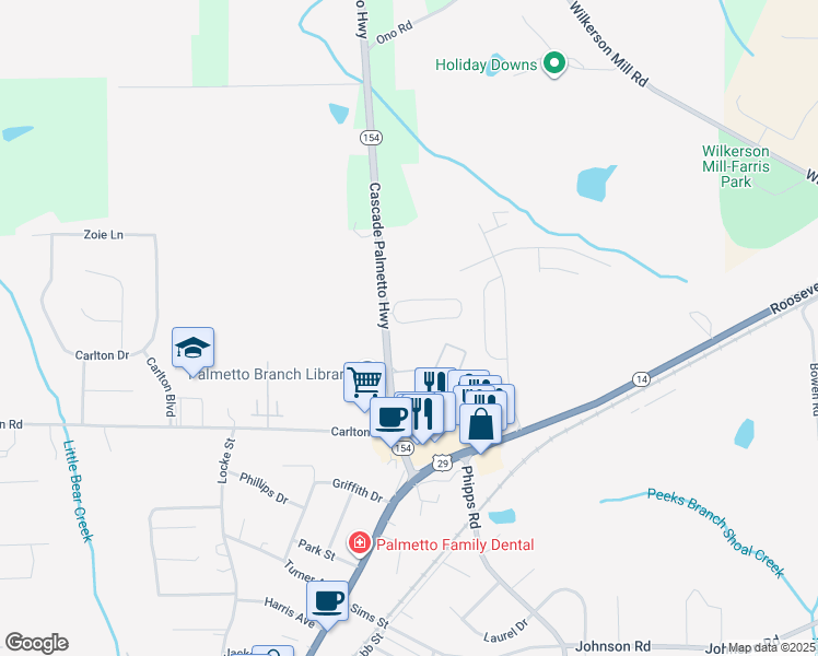 map of restaurants, bars, coffee shops, grocery stores, and more near 8112-8282 Cascade Palmetto Highway in Palmetto