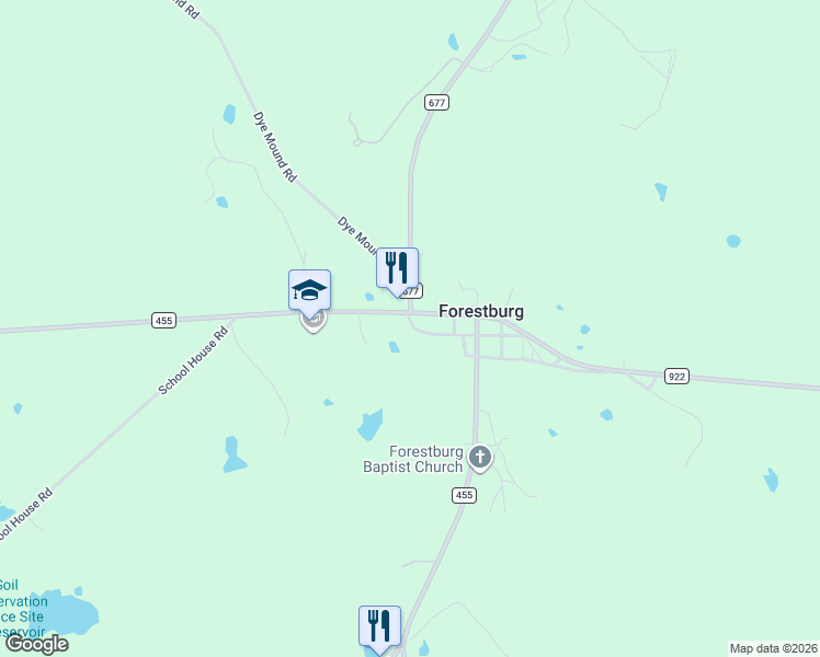 map of restaurants, bars, coffee shops, grocery stores, and more near 16500 Farm to Market 455 in Forestburg